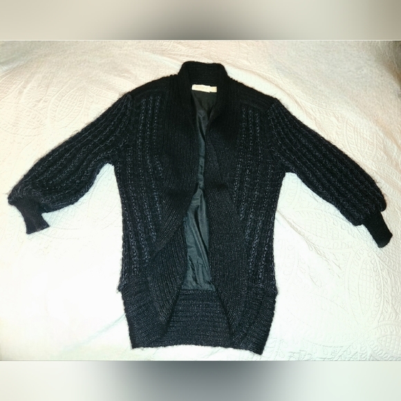 Vintage 1980s Wool Blend Black Knit Sweater Cardigan Jacket by Belldini - Picture 3 of 6